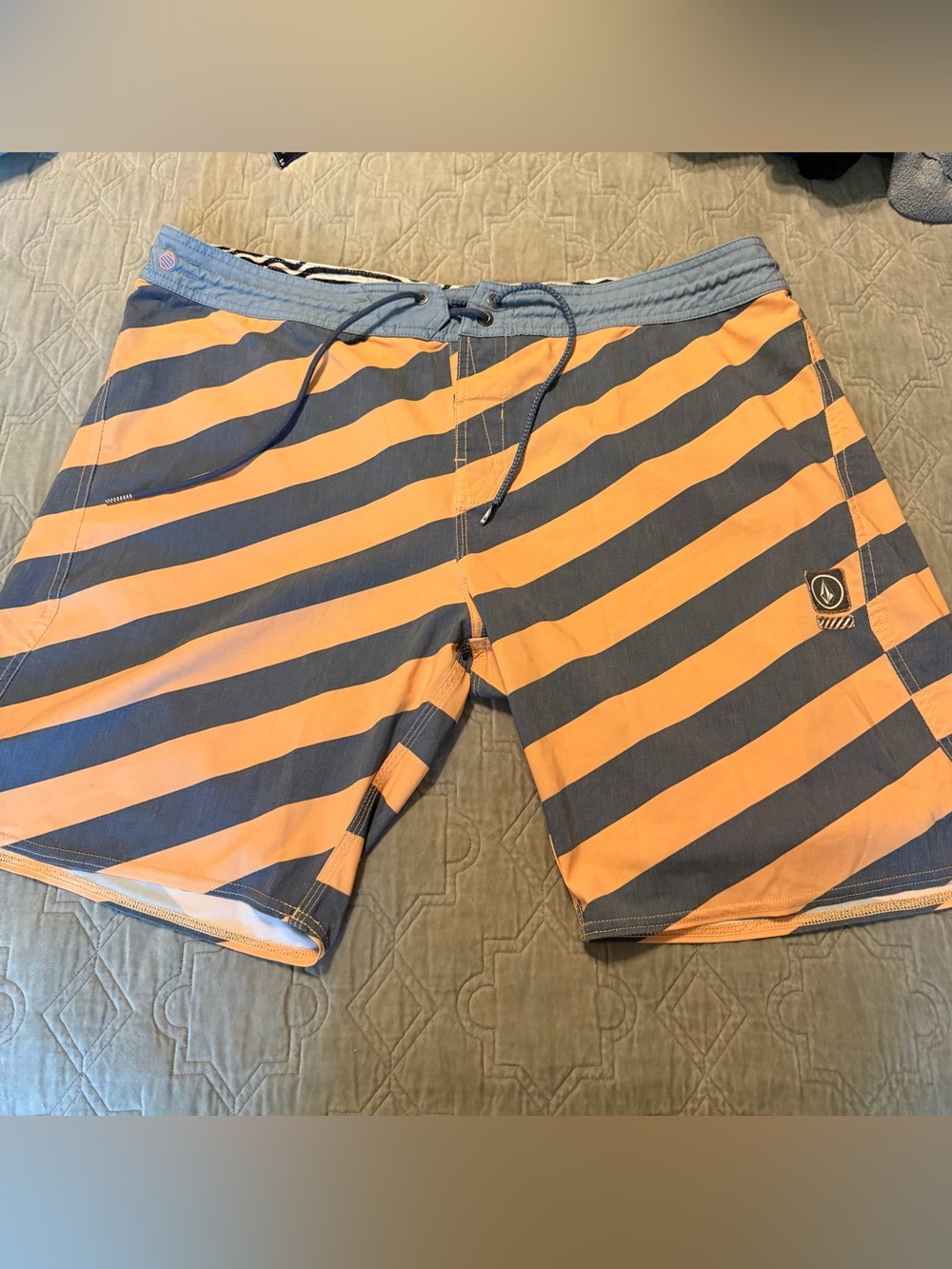 Volcom Men's Orange and Navy Diagonal Stripe Boardshorts